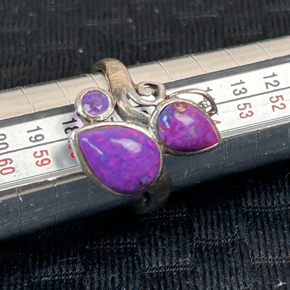 Vintage Artisan Silver Tone Purple Turquoise Amethyst Bypass Ring Size‎ 7.5 Thai